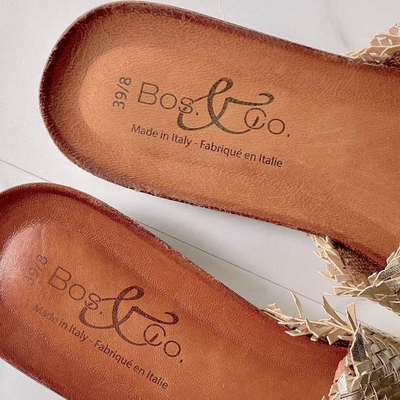 Bos & Co Woven Italian Leather Fringe Sandals 8 US / 39 EU Metallic Gold - Picture 9 of 9